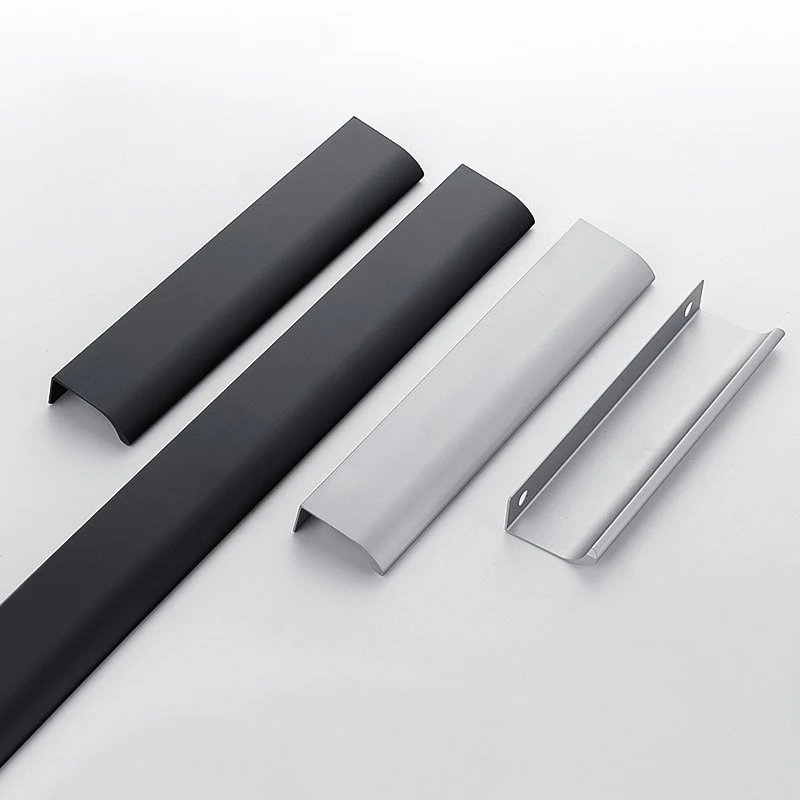 Black Hidden Cabinet Handles Aluminum Alloy Kitchen Handles Cupboard Door Pulls Drawer Knobs Long Furniture Handle Hardware