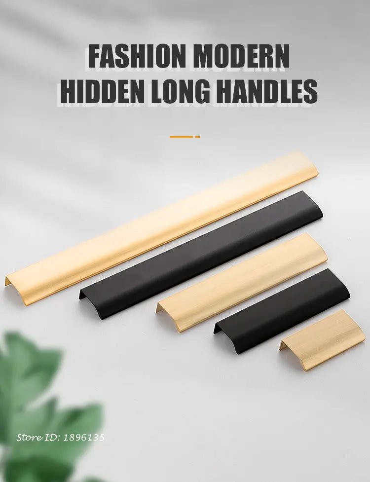 Black Hidden Cabinet Handles Aluminum Alloy Kitchen Handles Cupboard Door Pulls Drawer Knobs Long Furniture Handle Hardware