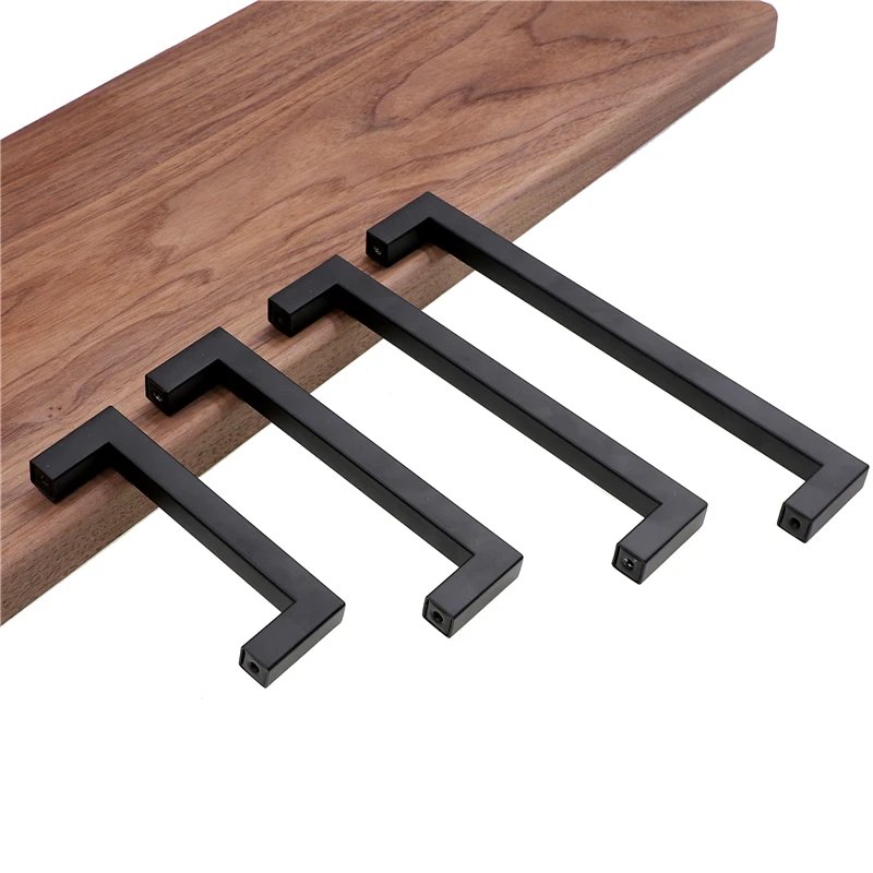 Modern Black Cabinet Handle Square Furniture Hardware Stainless Steel Kitchen Door Knobs Cupboard Wardrobe Drawer Pulls