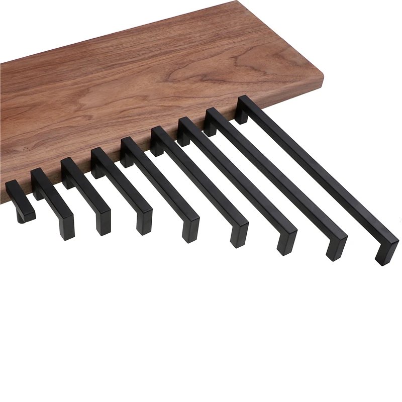 Modern Black Cabinet Handle Square Furniture Hardware Stainless Steel Kitchen Door Knobs Cupboard Wardrobe Drawer Pulls