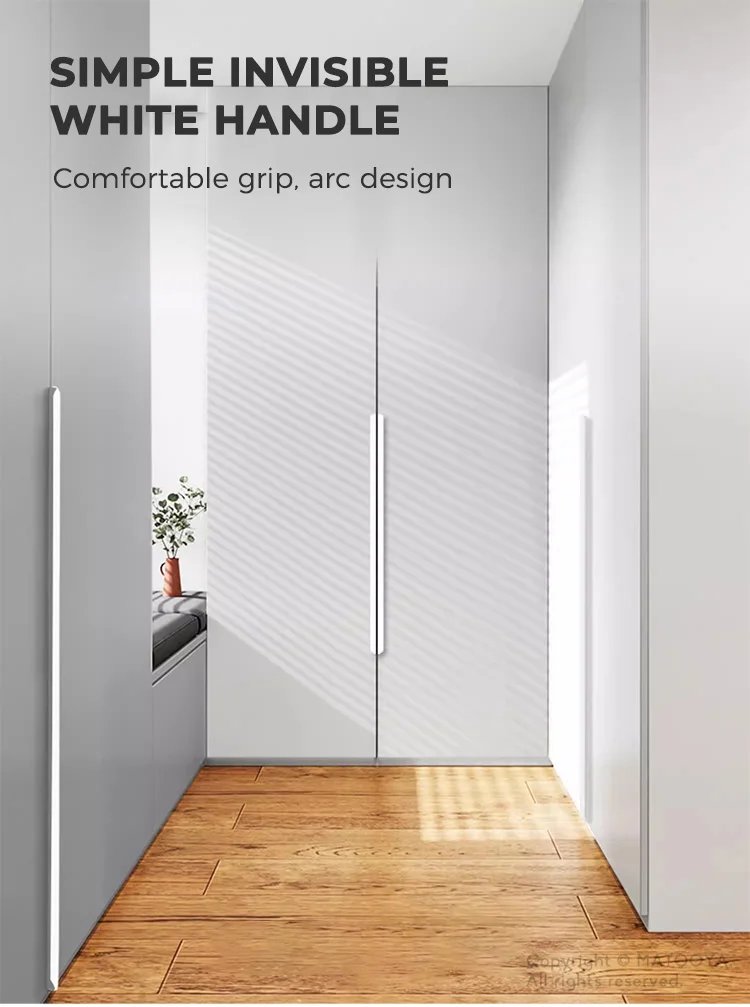 White Hidden Cabinet Pulls Drawer Knobs Long Pull Hidden Handles Aluminum Alloy Kitchen Cupboard Furniture Hardware Cabinet Knob