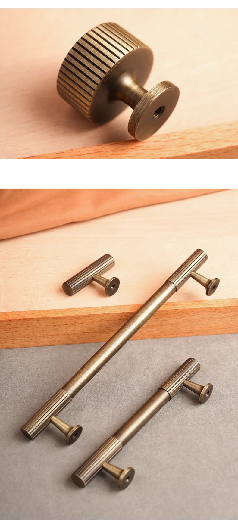 Solid Brass Handles Knitted Ribbed Bedroom Wardrobes Kitchen Cabinet Long Pulls Bronze T-bar Drawers Knobs Door Hardware