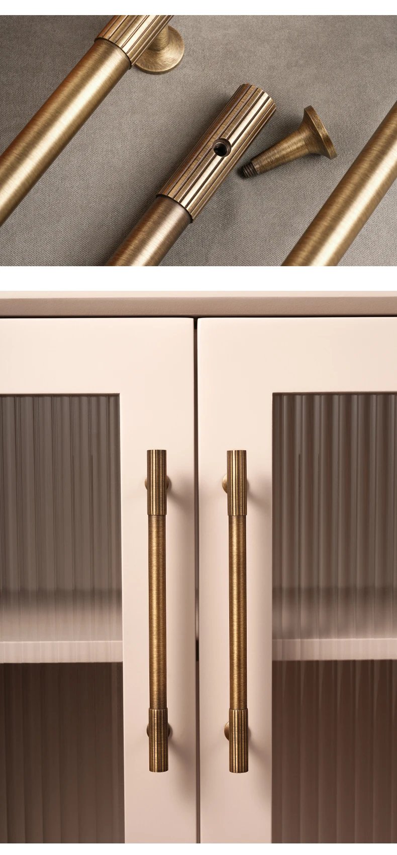 Solid Brass Handles Knitted Ribbed Bedroom Wardrobes Kitchen Cabinet Long Pulls Bronze T-bar Drawers Knobs Door Hardware