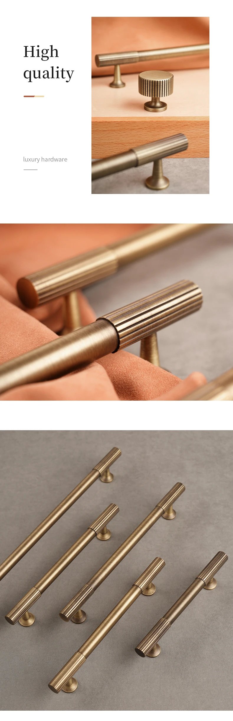 Solid Brass Handles Knitted Ribbed Bedroom Wardrobes Kitchen Cabinet Long Pulls Bronze T-bar Drawers Knobs Door Hardware