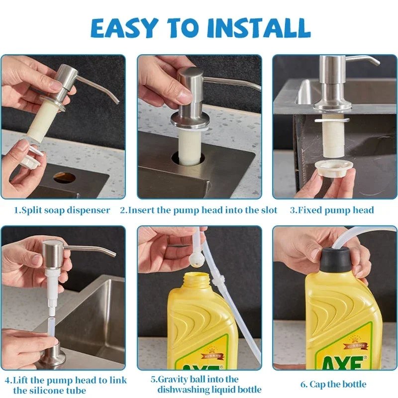 kitchen Sink Liquid Pump Soap Dispensers Stainless Steel 500ML Liquid Soap Bottle Mount Hand Pressure Dispenser For Liquid Soap