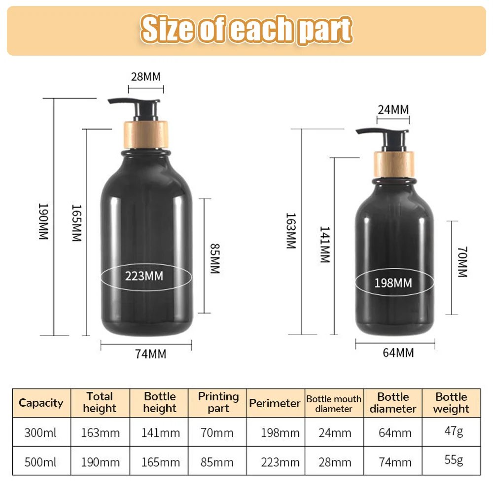 300/500ml Dish Soap Bottle with Bamboo Pump Kitchen Refillable Jars Liquid Soap Dispenser Hand Soap Lotion Container for Decor