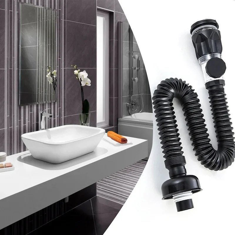 Flexible Drainage Tube Universal Sink Sewer Pipe P-Trap Hose Sink Pipe Basin Installation for Bathroom Kitchen Accessories