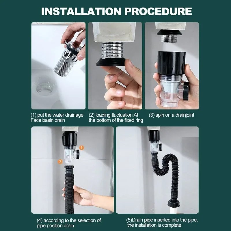 Flexible Drainage Tube Universal Sink Sewer Pipe P-Trap Hose Sink Pipe Basin Installation for Bathroom Kitchen Accessories