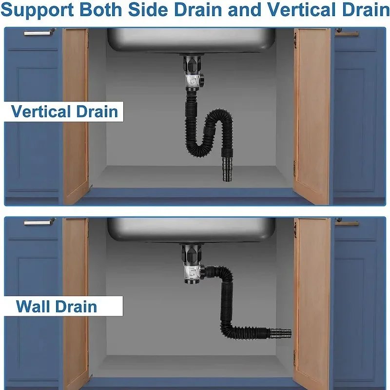 Flexible Drainage Tube Universal Sink Sewer Pipe P-Trap Hose Sink Pipe Basin Installation for Bathroom Kitchen Accessories