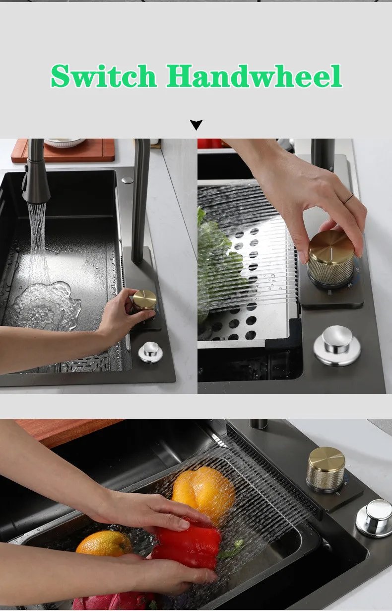 304 Stainless Steel Waterfall Kitchen Sink Pull type faucet Single Slot High Pressure Cup Washer Coffee Shop Wine Bar Sink 304 Stainless Steel Waterfall Kitchen Sink Pull type faucet Single Slot High Pressure Cup Washer Coffee Shop Wine Bar Sink