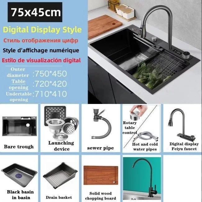 304 Stainless Steel Waterfall Kitchen Sink Pull type faucet Single Slot High Pressure Cup Washer Coffee Shop Wine Bar Sink 304 Stainless Steel Waterfall Kitchen Sink Pull type faucet Single Slot High Pressure Cup Washer Coffee Shop Wine Bar Sink