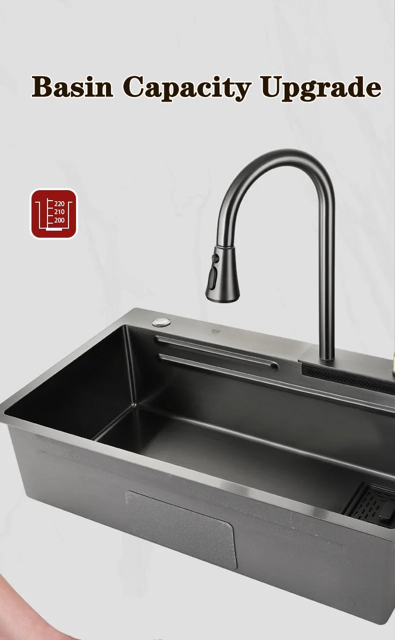 304 Stainless Steel Waterfall Kitchen Sink Pull type faucet Single Slot High Pressure Cup Washer Coffee Shop Wine Bar Sink 304 Stainless Steel Waterfall Kitchen Sink Pull type faucet Single Slot High Pressure Cup Washer Coffee Shop Wine Bar Sink
