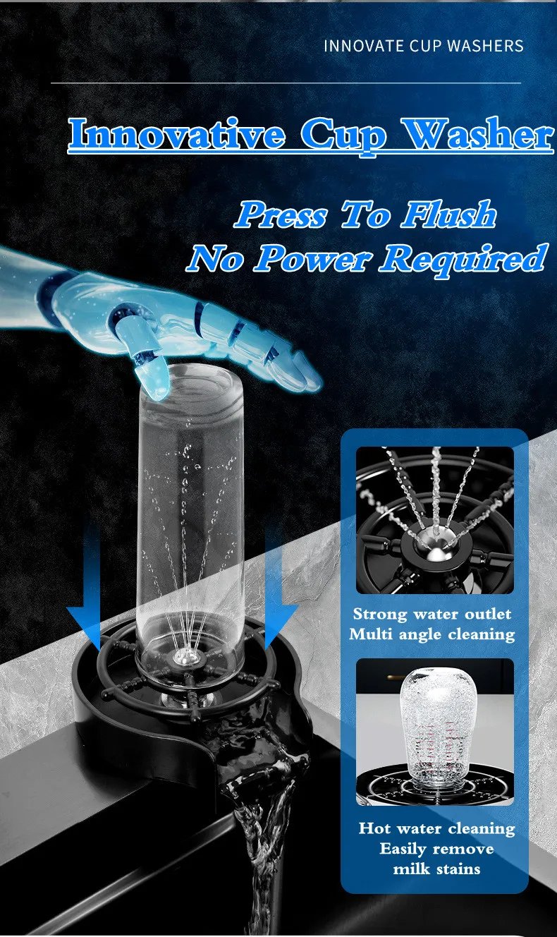 304 Stainless Steel Waterfall Kitchen Sink Pull type faucet Single Slot High Pressure Cup Washer Coffee Shop Wine Bar Sink 304 Stainless Steel Waterfall Kitchen Sink Pull type faucet Single Slot High Pressure Cup Washer Coffee Shop Wine Bar Sink