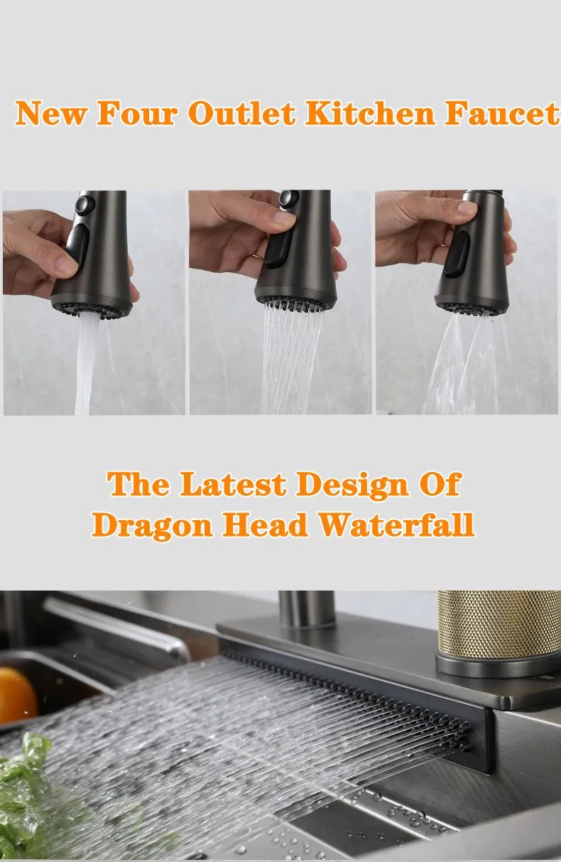304 Stainless Steel Waterfall Kitchen Sink Pull type faucet Single Slot High Pressure Cup Washer Coffee Shop Wine Bar Sink 304 Stainless Steel Waterfall Kitchen Sink Pull type faucet Single Slot High Pressure Cup Washer Coffee Shop Wine Bar Sink