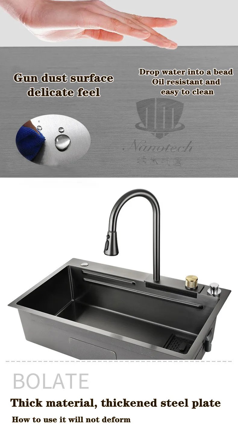 304 Stainless Steel Waterfall Kitchen Sink Pull type faucet Single Slot High Pressure Cup Washer Coffee Shop Wine Bar Sink 304 Stainless Steel Waterfall Kitchen Sink Pull type faucet Single Slot High Pressure Cup Washer Coffee Shop Wine Bar Sink