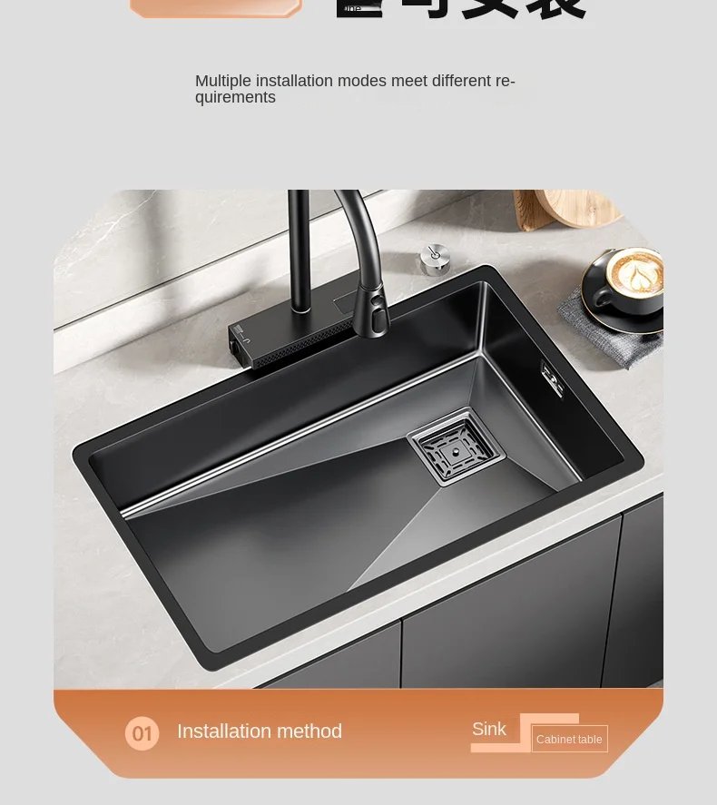 Nano 304 Stainless Steel Handmade Sink Vegetable Washing Basin Large Single Slot kitchen Sink Under The Counter Basin