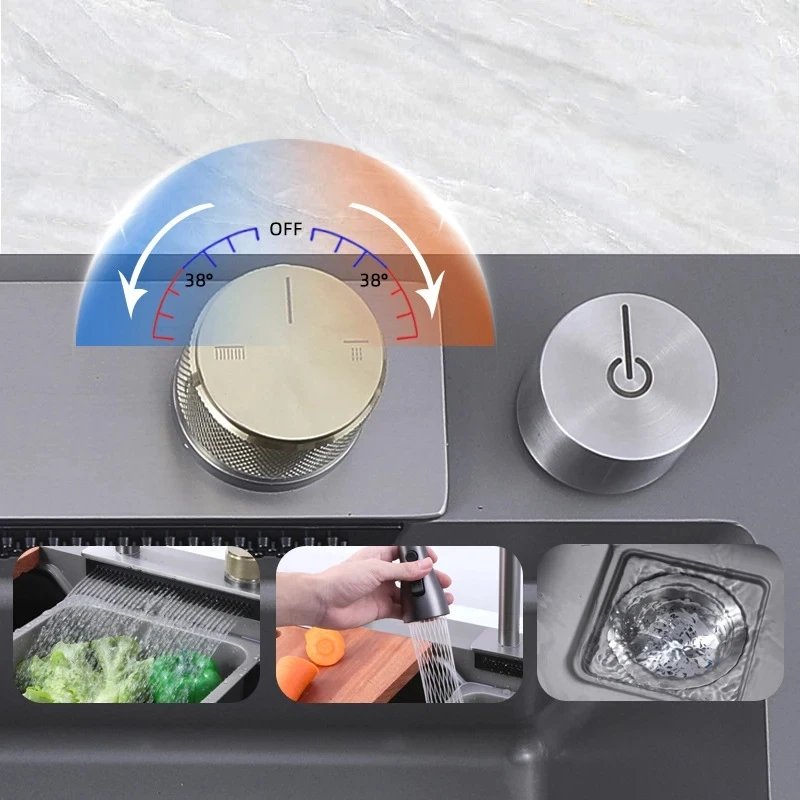 Kitchen sink, waterfall faucet, large single sink, stainless steel material, manufacturer's lowest direct selling price Kitchen sink, waterfall faucet, large single sink, stainless steel material, manufacturer's lowest direct selling price