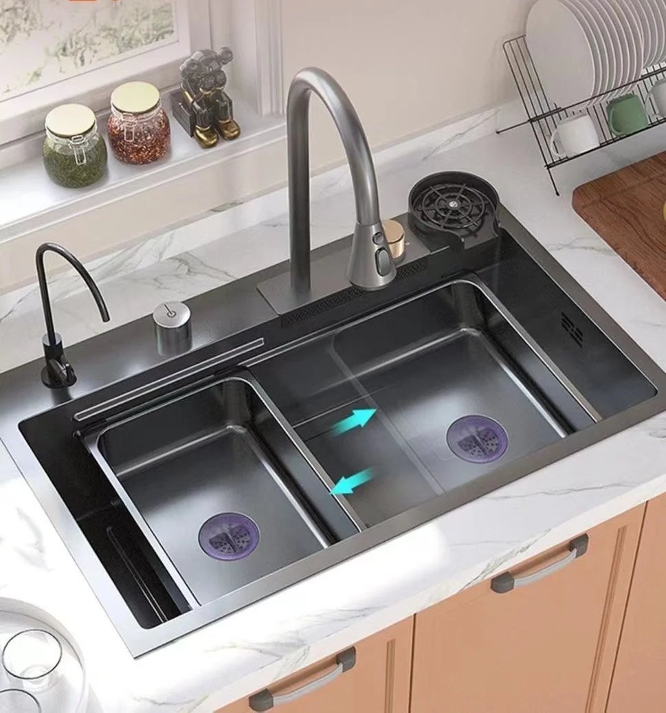 Kitchen sink, waterfall faucet, large single sink, stainless steel material, manufacturer's lowest direct selling price Kitchen sink, waterfall faucet, large single sink, stainless steel material, manufacturer's lowest direct selling price
