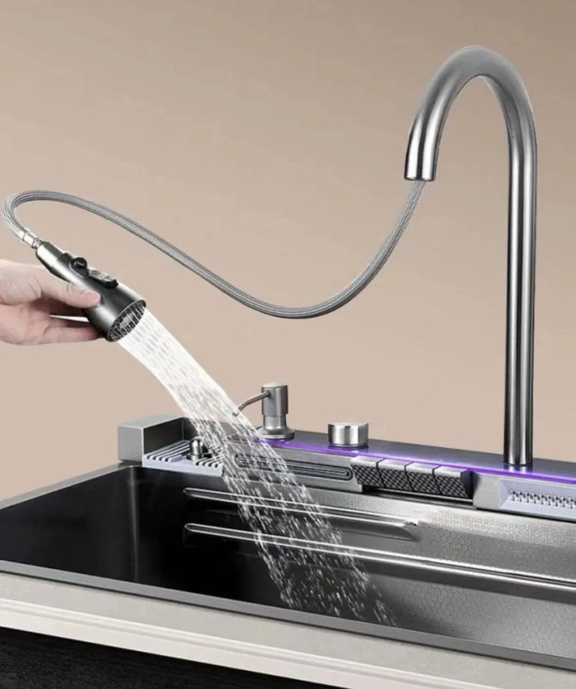 Kitchen sink, waterfall faucet, large single sink, stainless steel material, manufacturer's lowest direct selling price Kitchen sink, waterfall faucet, large single sink, stainless steel material, manufacturer's lowest direct selling price