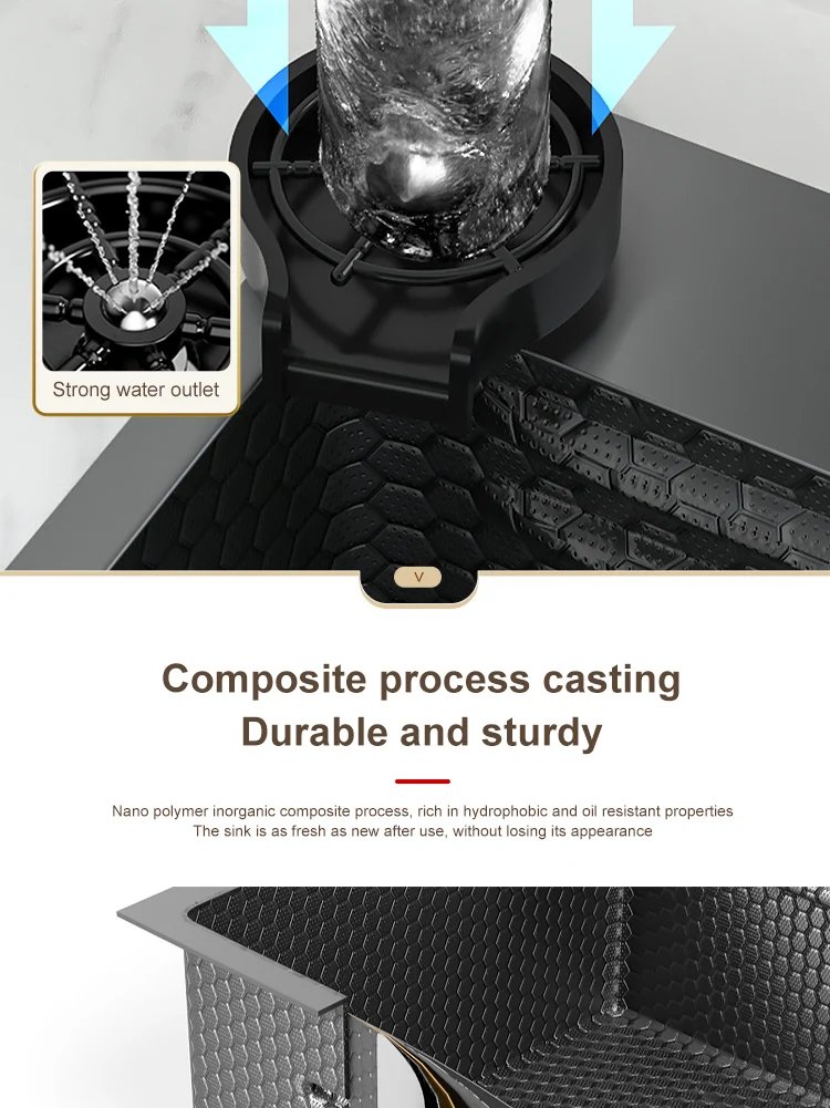 Waterfall Sink Kitchen Stainless Steel Topmount Sink Embossed Large Single Slot Wash Basin With Multifunction Tank Low Price