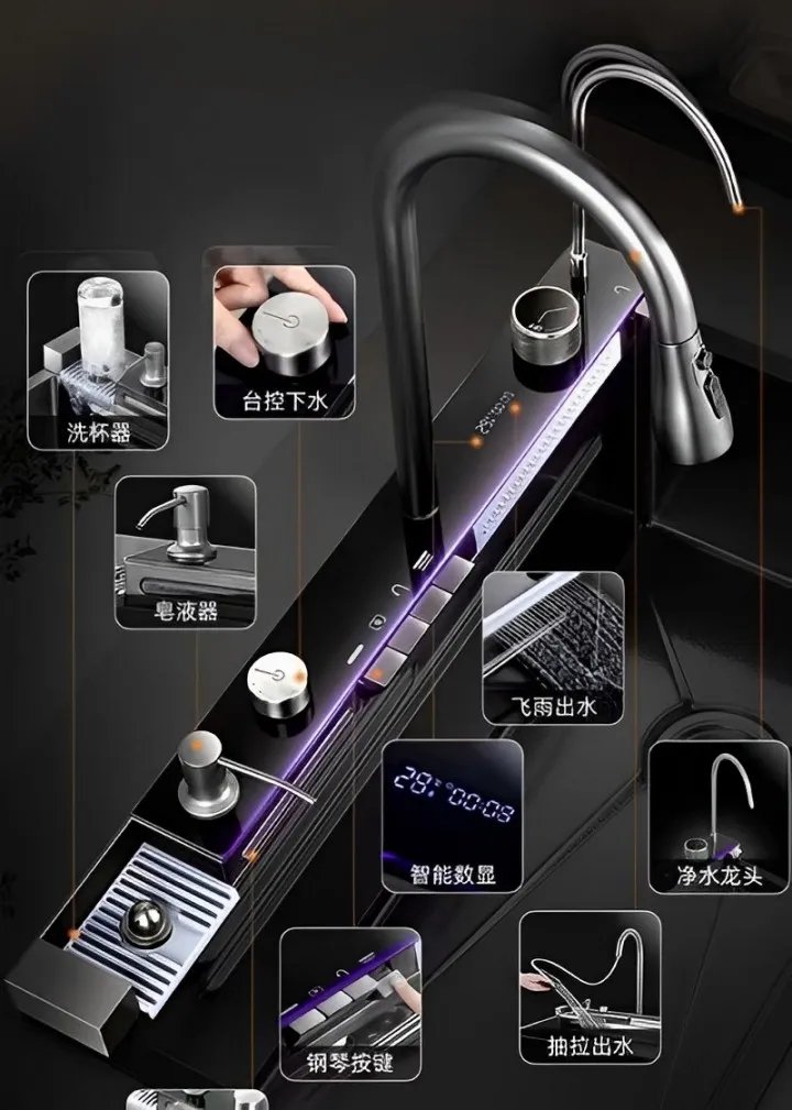 Kitchen sink, stainless steel large single groove, multifunctional flying fish waterfall faucet, the lowest price