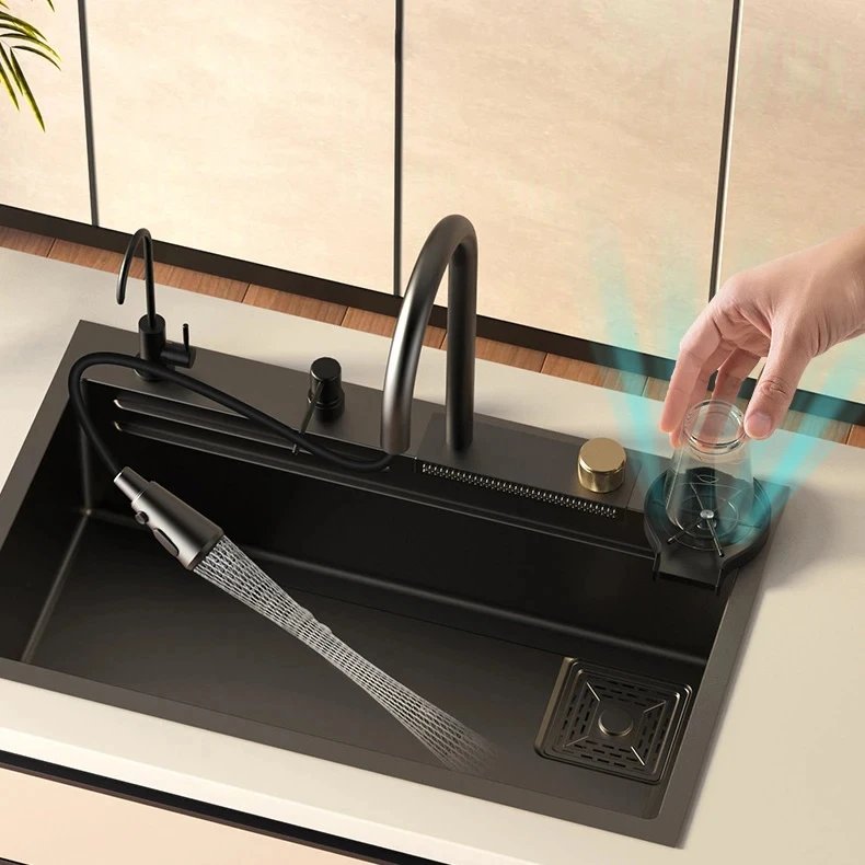 Kitchen sink, stainless steel large single groove, multifunctional flying fish waterfall faucet, the lowest price