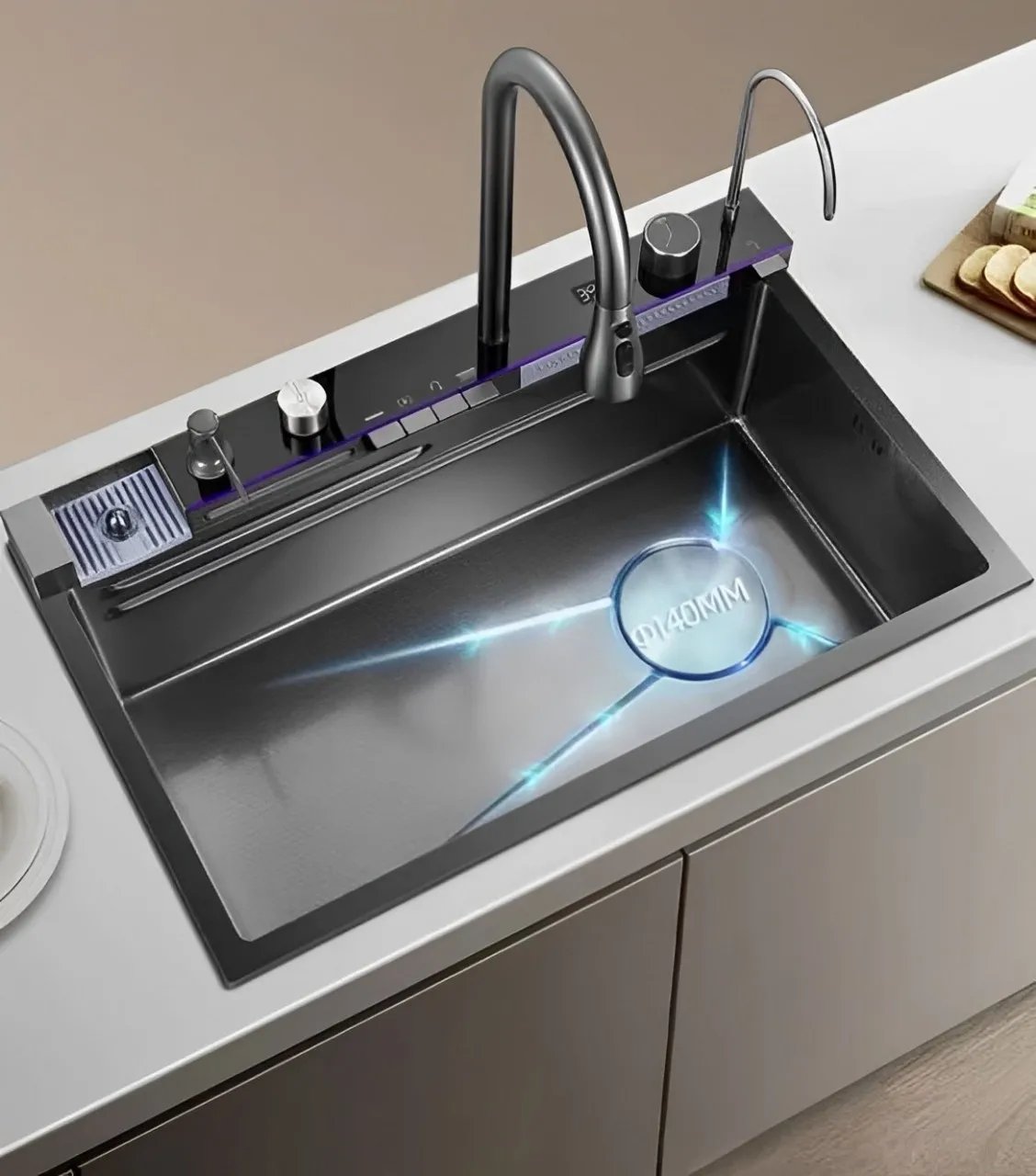 Kitchen sink, stainless steel large single groove, multifunctional flying fish waterfall faucet, the lowest price