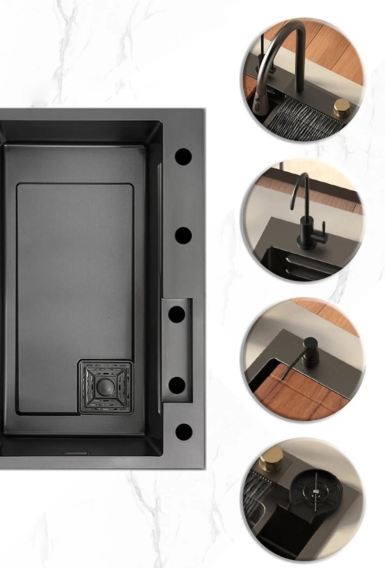 Kitchen sink, stainless steel large single groove, multifunctional flying fish waterfall faucet, the lowest price