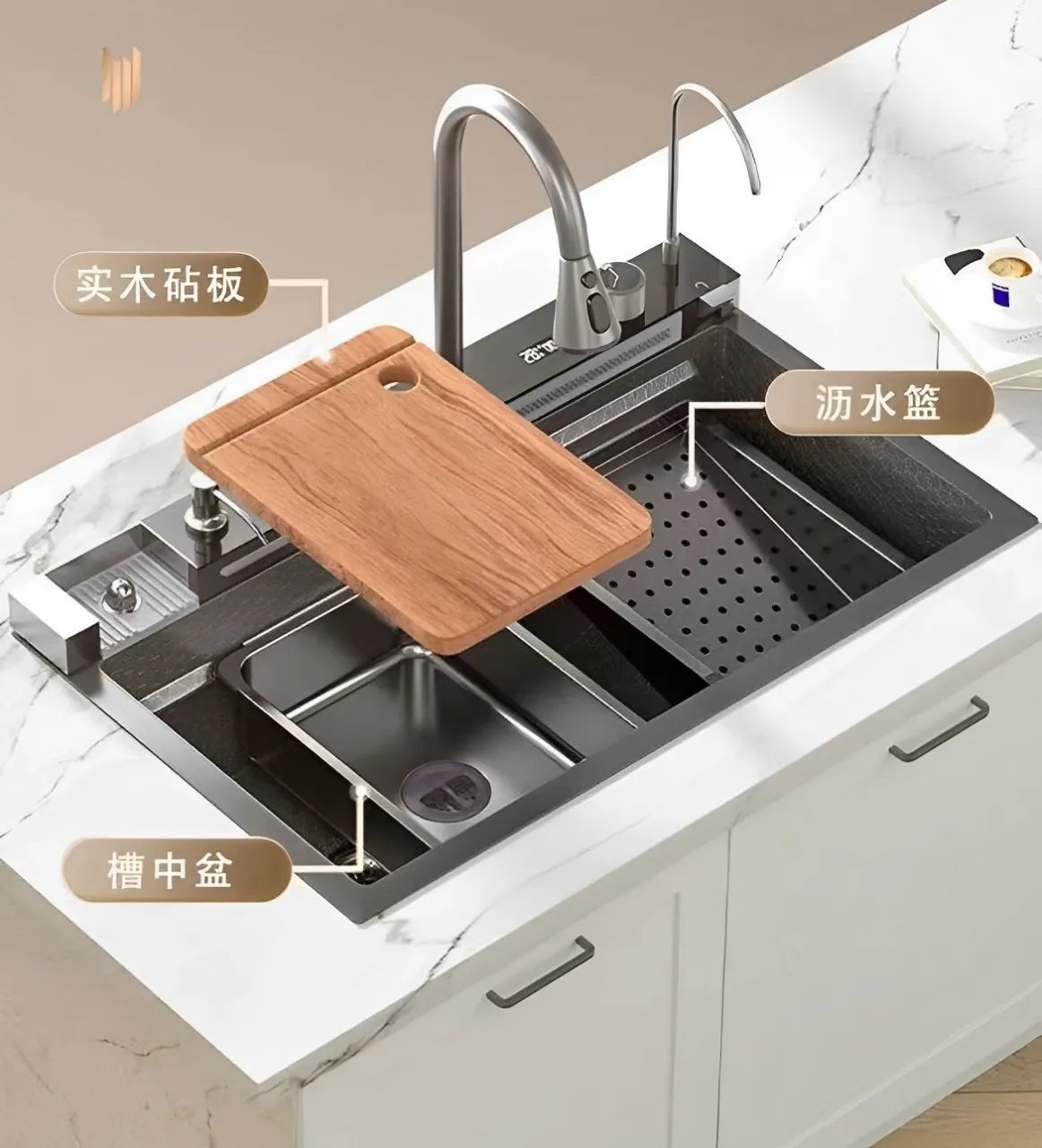 Kitchen sink, stainless steel large single groove, multifunctional flying fish waterfall faucet, the lowest price