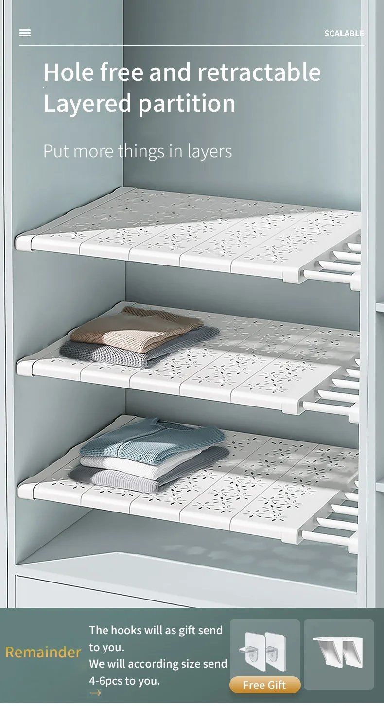 NEW Adjustable Closet Organizer Kitchen Storage Shelves Space Saving Wardrobe Wall Mounted Rack Home Appliance Cabinet Holder1pc