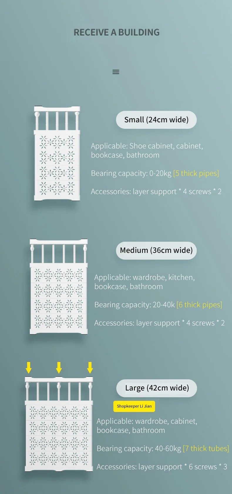 NEW Adjustable Closet Organizer Kitchen Storage Shelves Space Saving Wardrobe Wall Mounted Rack Home Appliance Cabinet Holder1pc