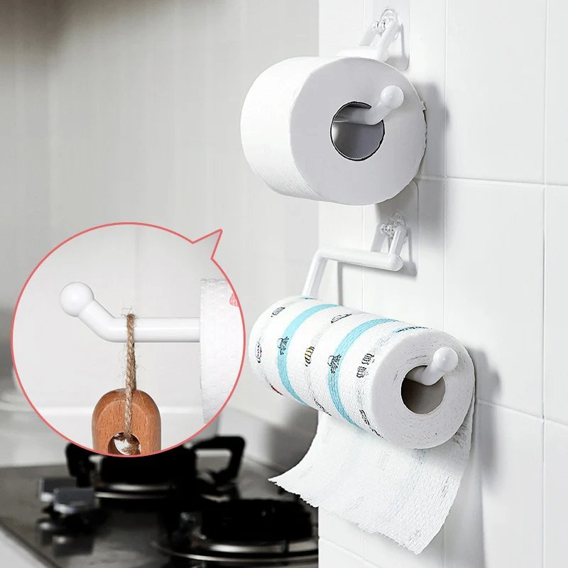 Kitchen Tissue Holder Hanging Toilet Roll Paper Holder Towel Rack Kitchen Bathroom Cabinet Door Hook Holder Organizer