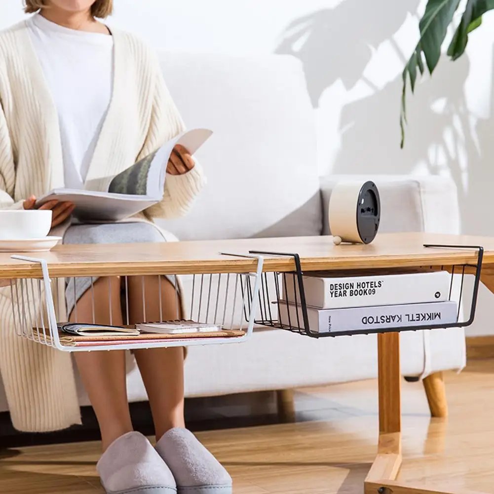 Metal Iron Kitchen Organizer Shelf Desk Cabinet Storage Rack Under Table Hanging Mesh Basket Wardrobe Holders