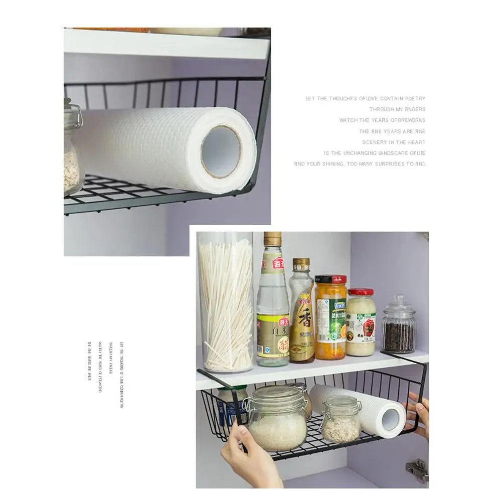 Metal Iron Kitchen Organizer Shelf Desk Cabinet Storage Rack Under Table Hanging Mesh Basket Wardrobe Holders