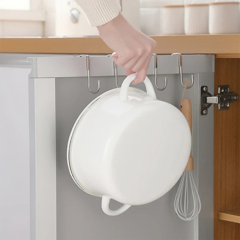 2pcs Stainless Steel Kitchen Bathroom Cabinet Door Coat Towel Rack S-Shape Cabinet Storage Rack Bathrobe Hanger Holder Hooks