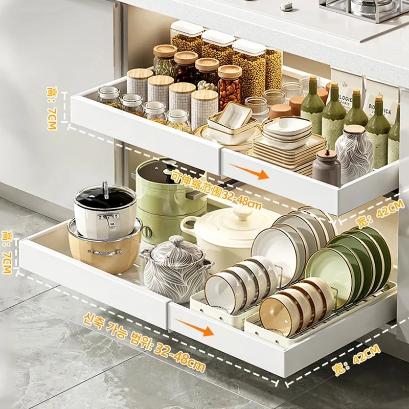 Kitchen Storage Rack with Slide Rails Scalable Pull-out Drawer Type Storage Tray Spice Box Storage Rack Cabinets Organizer Kitchen Storage Rack with Slide Rails Scalable Pull-out Drawer Type Storage Tray Spice Box Storage Rack Cabinets Organizer