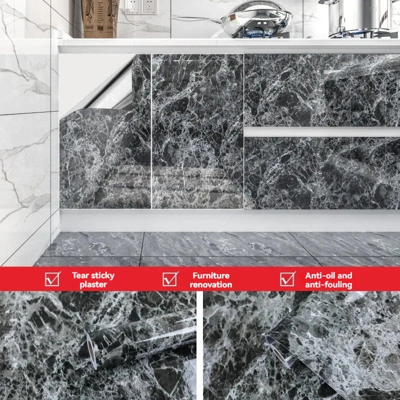 60cm Width Marble Self Adhesive Wallpaper Vinyl Wall Stickers Waterproof Contact Paper For Kitchen Decorative Film Home Decor
