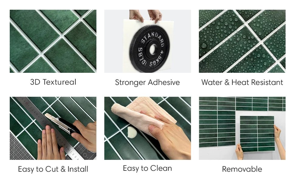 Decorative 3D Peel and Stick Wall Panel 3D Tile Sticker Self-Adhesive Kitchen Tile Backsplash Bathroom Wall Sticker Waterproof