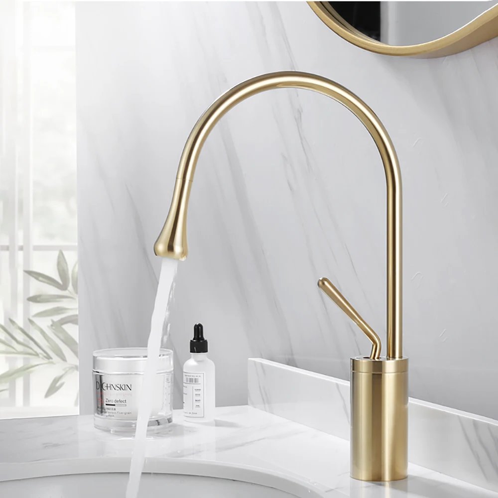 Modern Basin Faucet Brushed Gold Black Silver Faucet Deck Mounted Basin Sink Tap Mixer Hot & Cold Brass Tap for Bathroom