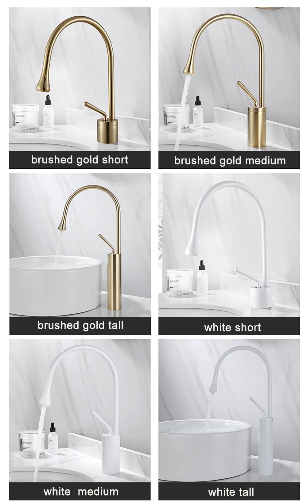 Modern Basin Faucet Brushed Gold Black Silver Faucet Deck Mounted Basin Sink Tap Mixer Hot & Cold Brass Tap for Bathroom