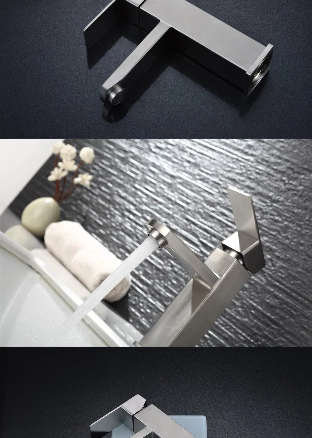 Basin Sink Bathroom Faucet Deck Mounted Hot Cold Water Basin Mixer Taps Matte Black Lavatory Sink Tap Crane