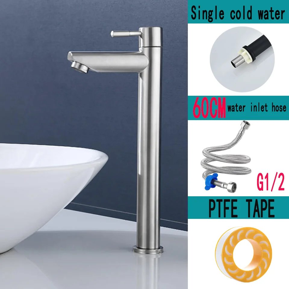 Stainless steel washbasin faucet. Single cold water, 1/2 inch public bathroom, sink, bathroom balcony