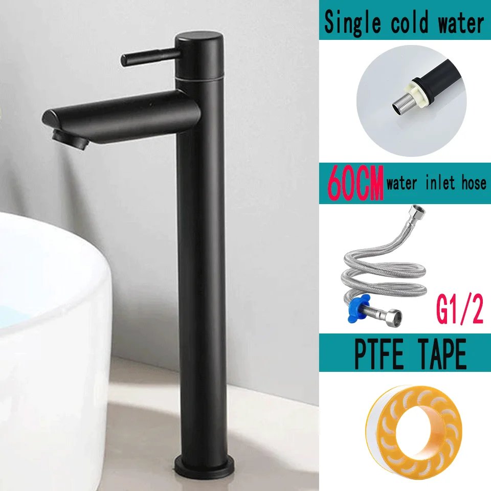Stainless steel washbasin faucet. Single cold water, 1/2 inch public bathroom, sink, bathroom balcony