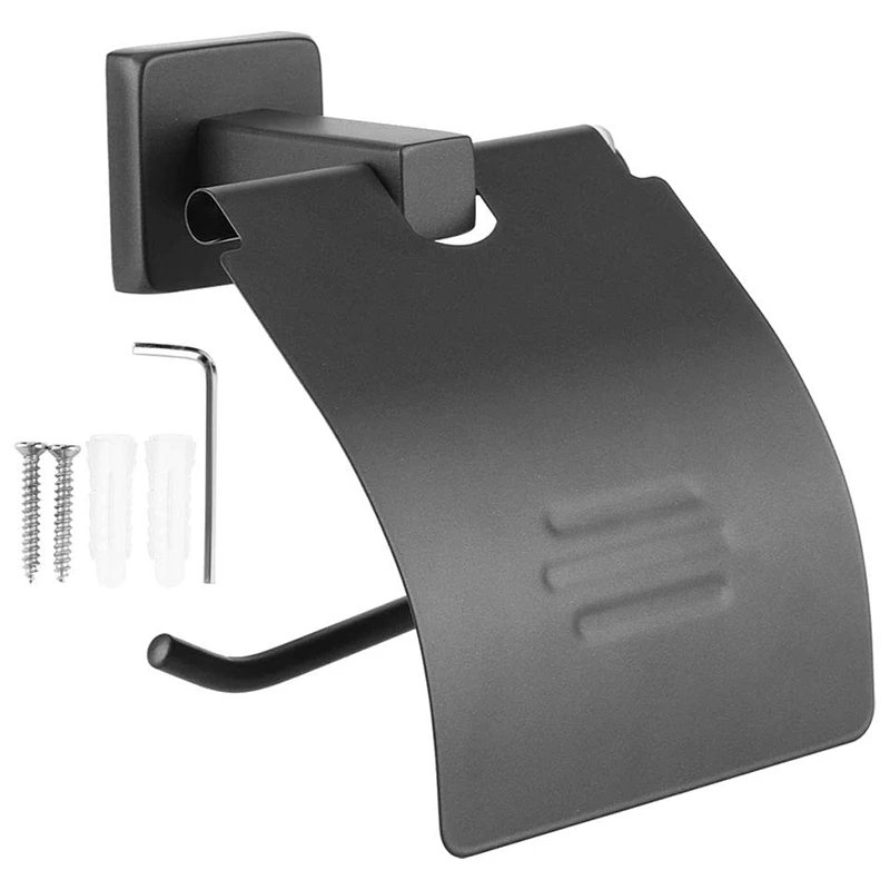Toilet Paper Holder Paper Towel Roll Rack Tissue Hanger Shelf Wall Mount Perforated Bathroom Hardware Accessories, Black