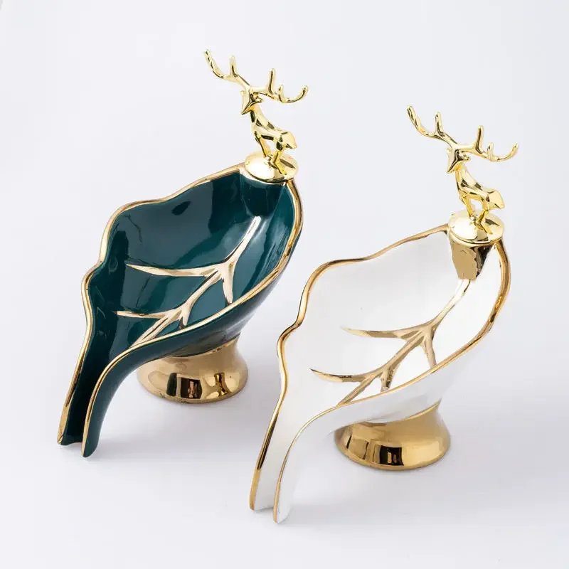 Luxury Gold Deer Ceramic Soap Dish Holder Drain Portable Home Bathroom Hotel Soap Box Tray Bathroom Accessories Crafts Luxury Gold Deer Ceramic Soap Dish Holder Drain Portable Home Bathroom Hotel Soap Box Tray Bathroom Accessories Crafts