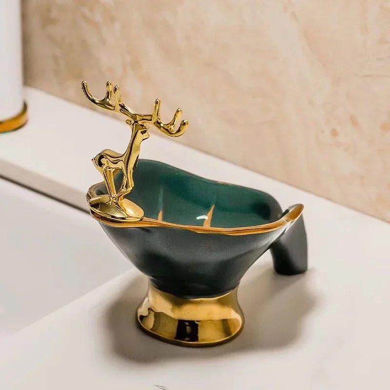 Luxury Gold Deer Ceramic Soap Dish Holder Drain Portable Home Bathroom Hotel Soap Box Tray Bathroom Accessories Crafts Luxury Gold Deer Ceramic Soap Dish Holder Drain Portable Home Bathroom Hotel Soap Box Tray Bathroom Accessories Crafts