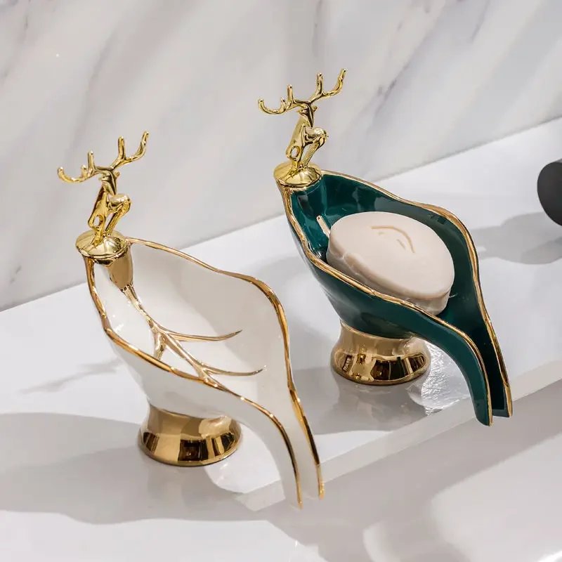 Luxury Gold Deer Ceramic Soap Dish Holder Drain Portable Home Bathroom Hotel Soap Box Tray Bathroom Accessories Crafts Luxury Gold Deer Ceramic Soap Dish Holder Drain Portable Home Bathroom Hotel Soap Box Tray Bathroom Accessories Crafts