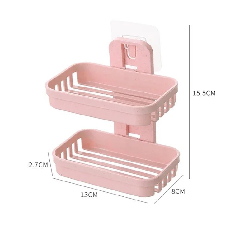 Wall Mounted Double Layer Soap Dish Holder Punch-Free Drawer Draining Holder Kitchen Sponge Storage Box Bathroom Organizer Rack