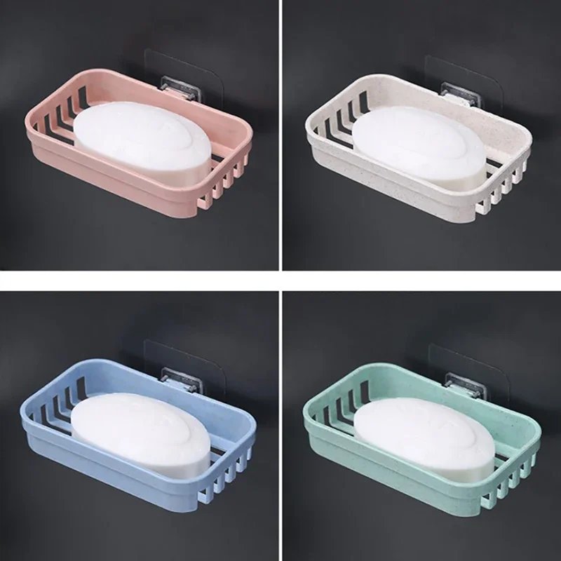 Wall Mounted Double Layer Soap Dish Holder Punch-Free Drawer Draining Holder Kitchen Sponge Storage Box Bathroom Organizer Rack