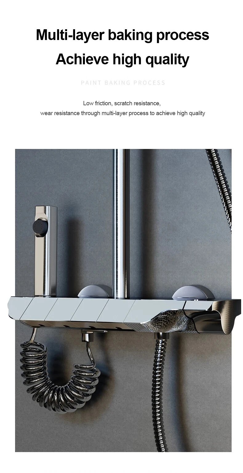 Bathroom Shower Faucet Set 4 Functions Digital Display Shower Thermostat Hot Cold Showers Mixer Pressure Discharge Copper Taps